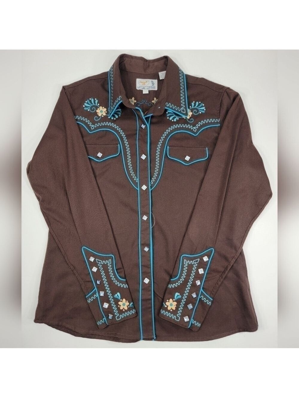 Vintage Panhandle Slim Pearl Snap Embroidered Brown Floral Western Womens L NWOT